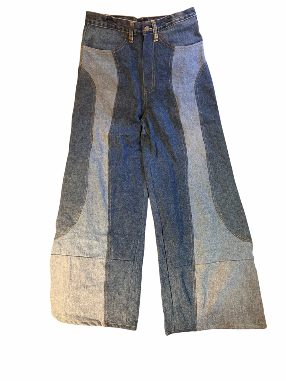 Custom Repurposed Up cycled Patchwork Wide Leg Bell Bottom Jeans One of a Kind